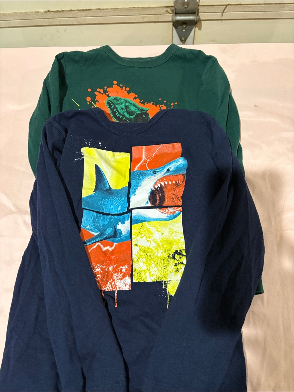 Place Navy & Green Long Sleeve Shark Graphic Tee